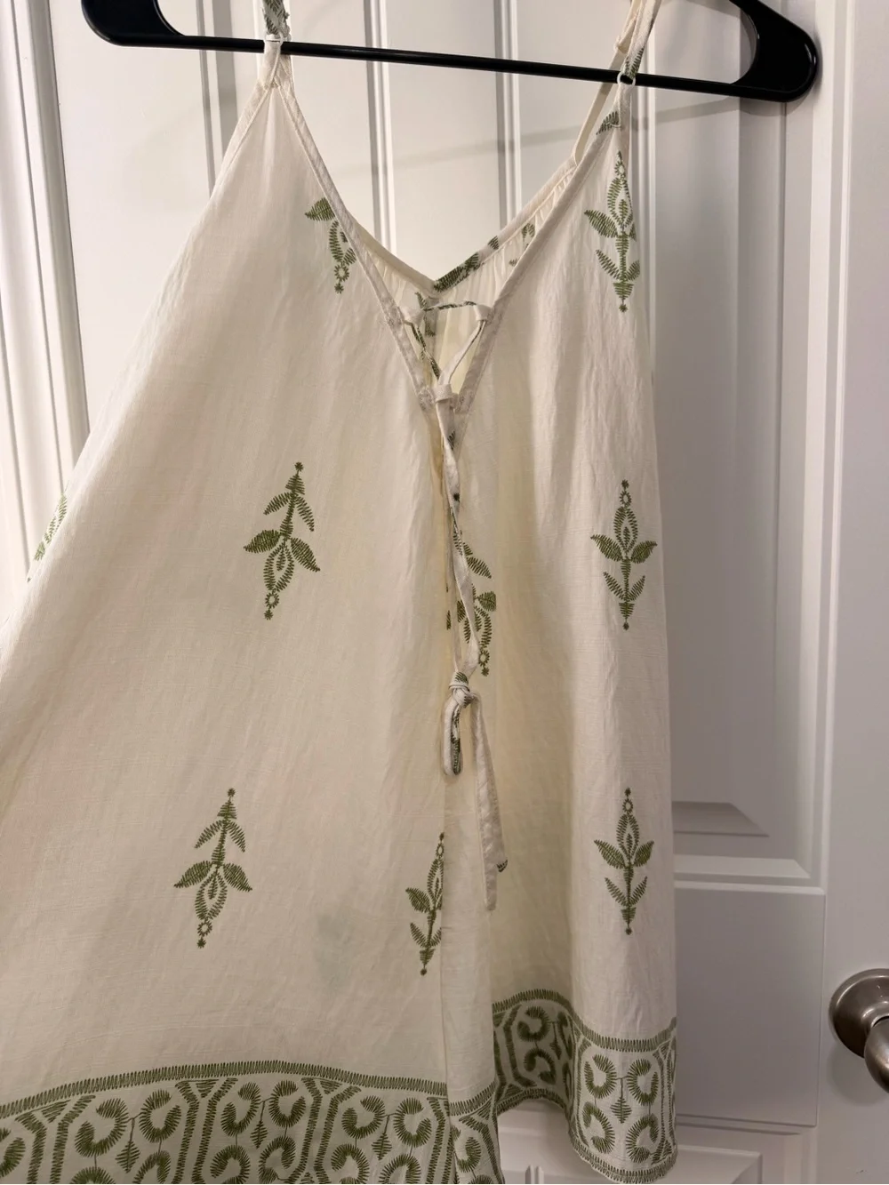 Cream Slip Romper with faux Green Embroidery